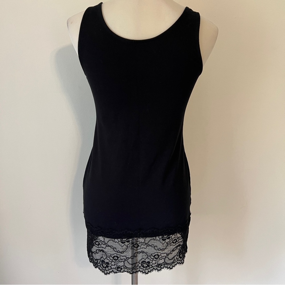Soma Black Lace Hem Tank Dress XS Stretch Cotton Slip Mini - Picture 2 of 5
